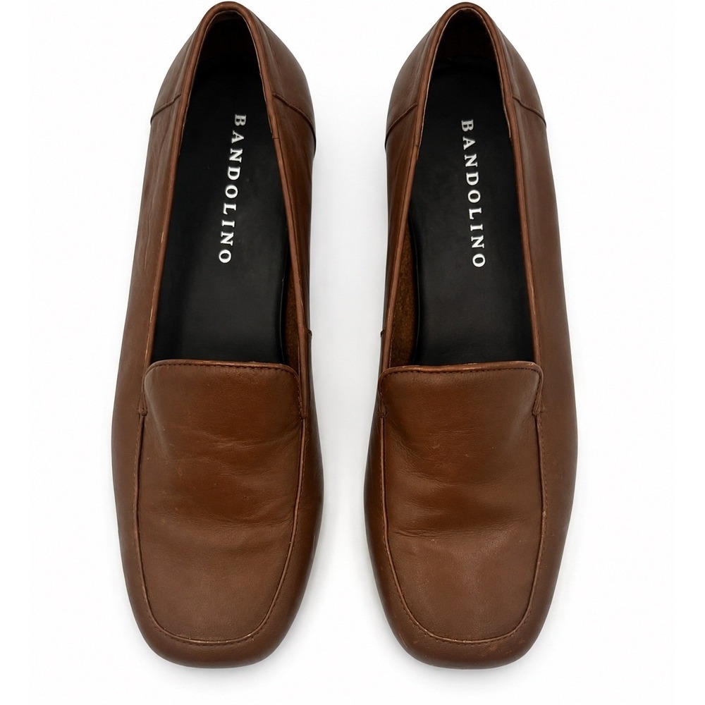 Bandolino Cognac Brown Leather Loafers 7.5 M Square Toe Slip On Made in Brazil